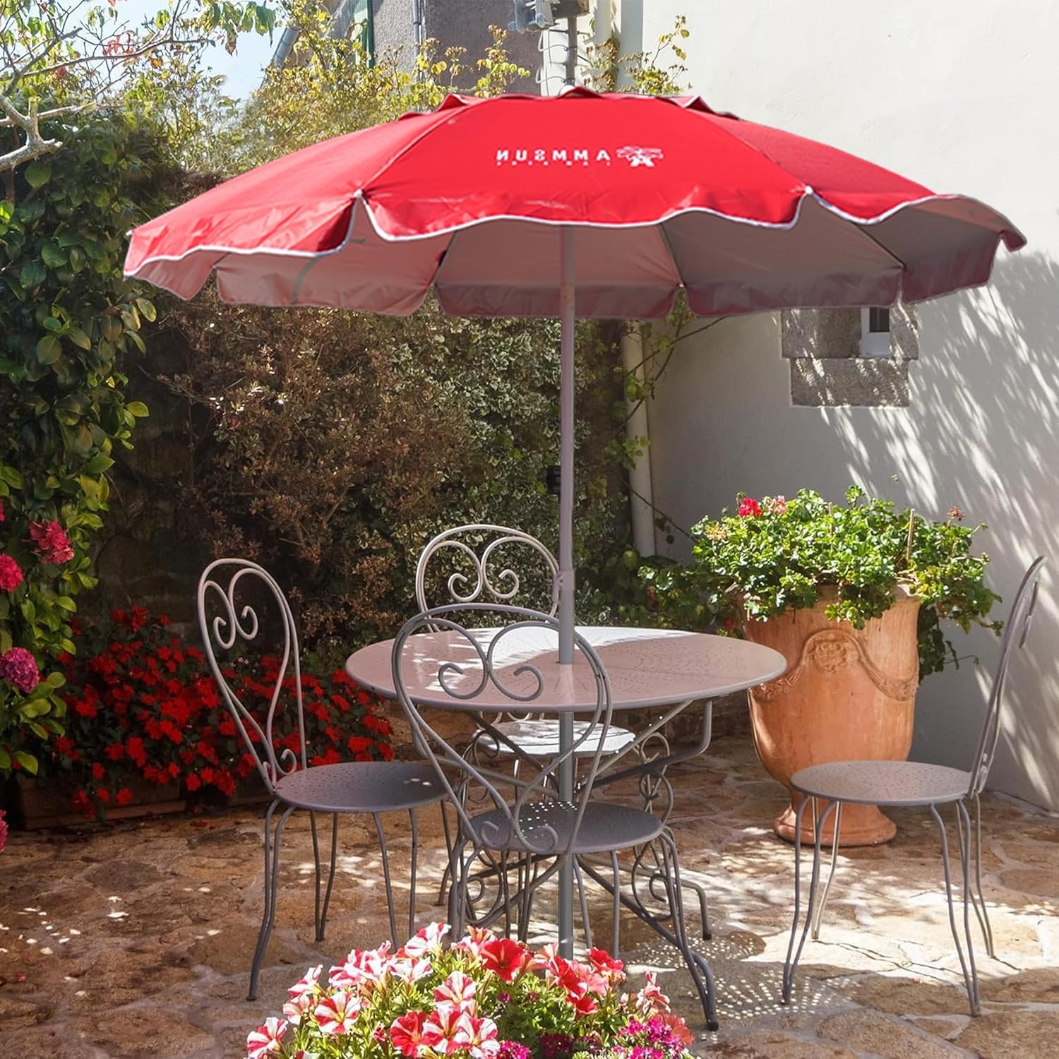 image:imageAMMSUN 65ft Portable Patio Beach Umbrella for Sand with Tilt Air Vent UPF50 Sun Protection Windproof Outdoor Umbrellas with Carry Bag for Patio Beach Garden Pool Backyard Yellow StripesBurgundy
