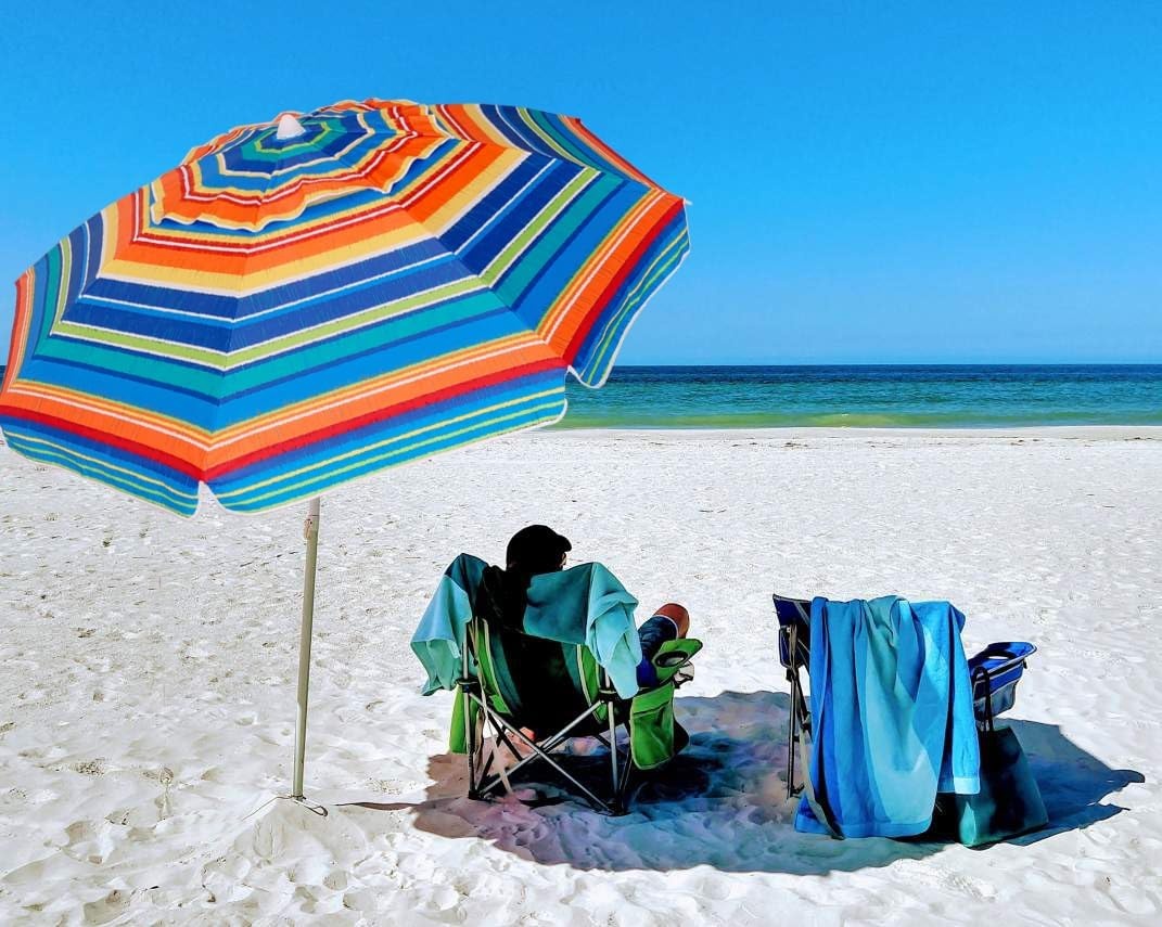 image:imageAMMSUN 65ft Portable Patio Beach Umbrella for Sand with Tilt Air Vent UPF50 Sun Protection Windproof Outdoor Umbrellas with Carry Bag for Patio Beach Garden Pool Backyard Yellow StripesSun Dance Red