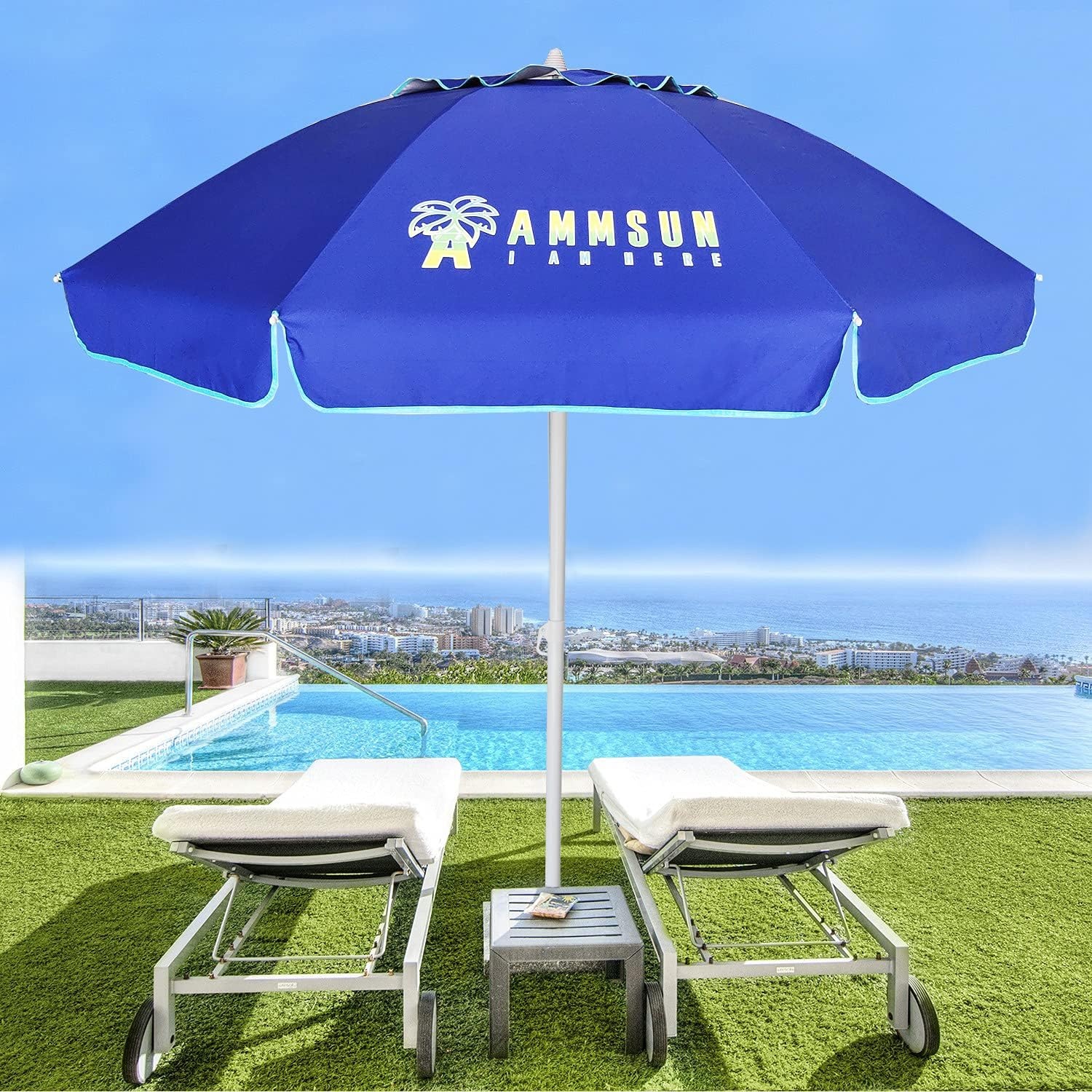 image:imageAMMSUN 65ft Portable Patio Beach Umbrella for Sand with Tilt Air Vent UPF50 Sun Protection Windproof Outdoor Umbrellas with Carry Bag for Patio Beach Garden Pool Backyard Yellow StripesBlue Navy