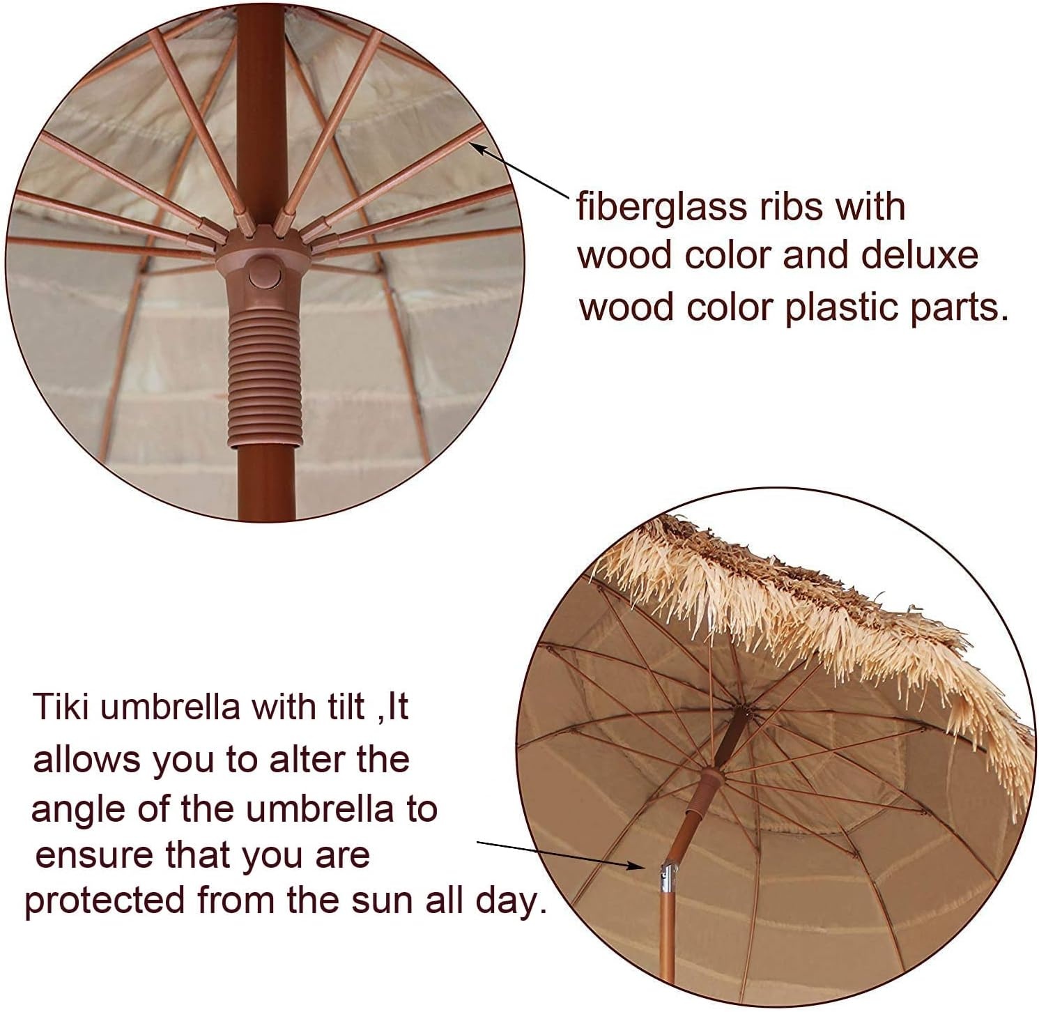 image:imageAMMSUN 75ft Hula Thatched Hawaiian Tiki Patio Beach Umbrella with Tilt UPF 50 10 sturdy ribs carry bag Ideal for beach patio pool backyard Outdoors tiki bar tropical palapa YellowA Natural