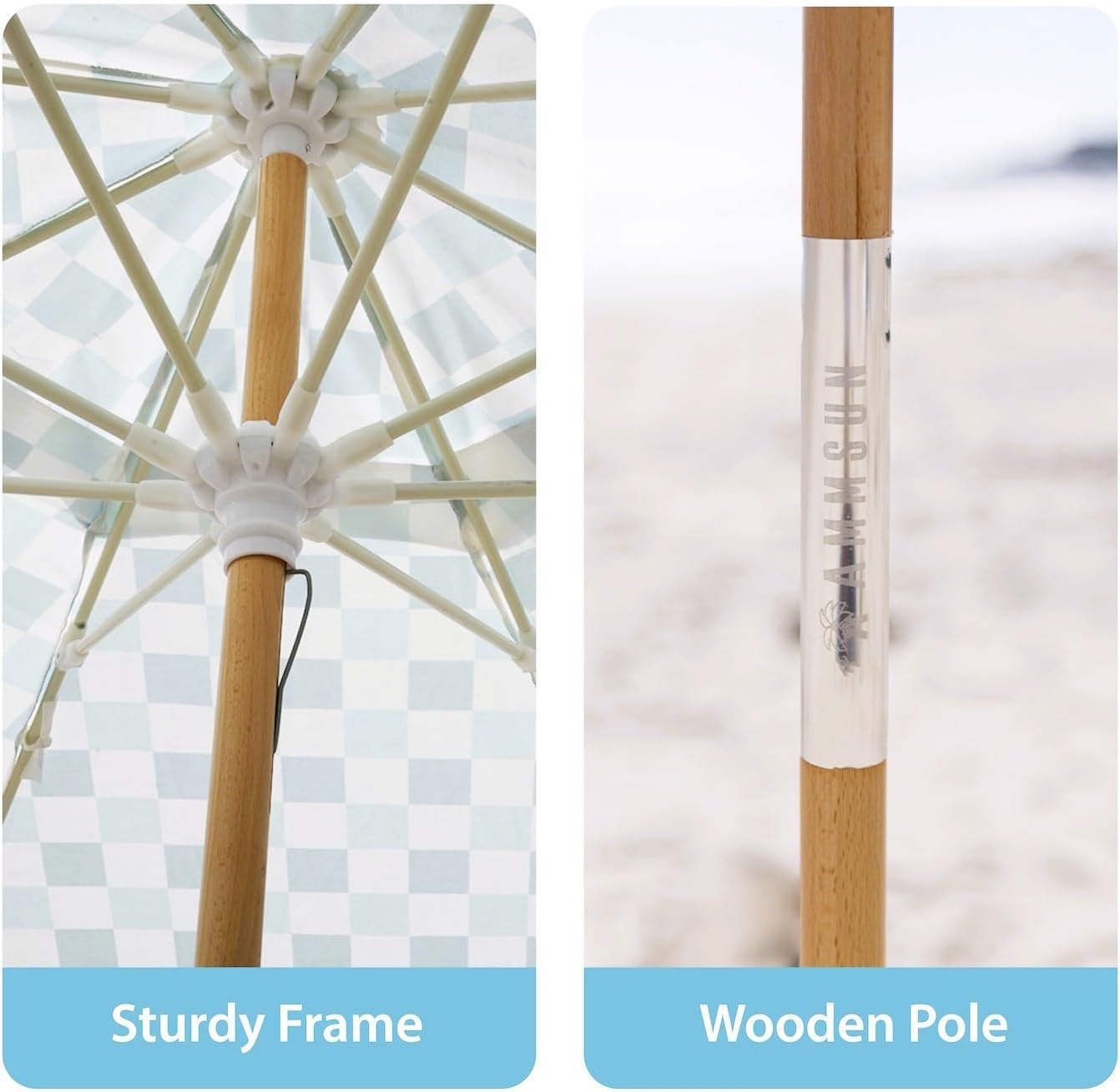 image:imageAMMSUN 78FT Outdoor Patio Umbrella Boho Wood Pole Market Table Umbrella HeavyDuty Build Quality UPF 50 Sun Protection and Waterproof Canvas HandCrafted Ash Wood Pole Air Vent a Carry BagGreen Plaid