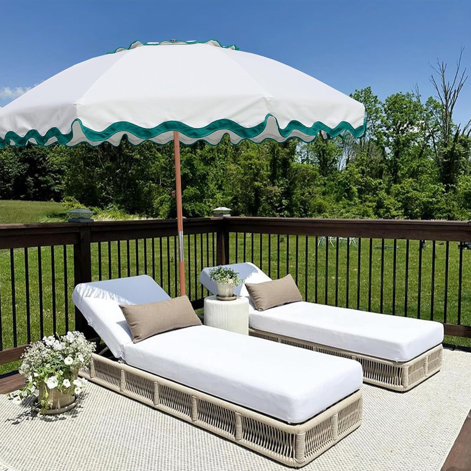 image:imageAMMSUN 78FT Wood Outdoor Patio Umbrella Boho Beach Market Table Umbrella HeavyDuty Frame Natural Ash Wood Pole Durable UPF 50 Sunproof and WaterResistant Canvas Air Vent Carry Bag IncludedRivulet Green