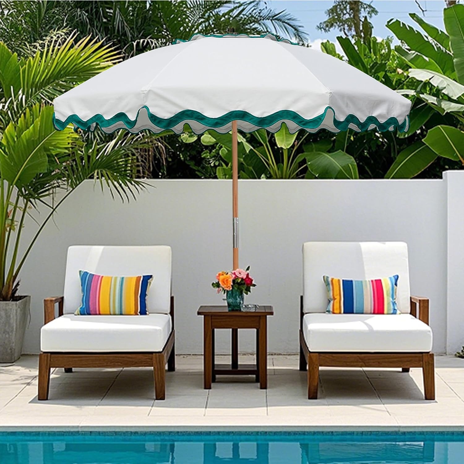 image:imageAMMSUN 78FT Wood Outdoor Patio Umbrella Boho Beach Market Table Umbrella HeavyDuty Frame Natural Ash Wood Pole Durable UPF 50 Sunproof and WaterResistant Canvas Air Vent Carry Bag IncludedRivulet Green