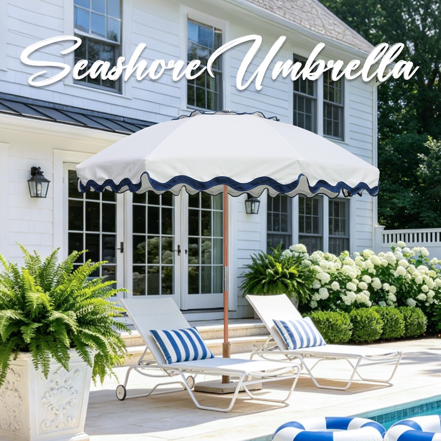 image:imageAMMSUN 78FT Wood Outdoor Patio Umbrella Boho Beach Market Table Umbrella HeavyDuty Frame Natural Ash Wood Pole Durable UPF 50 Sunproof and WaterResistant Canvas Air Vent Carry Bag IncludedRivulet Blue