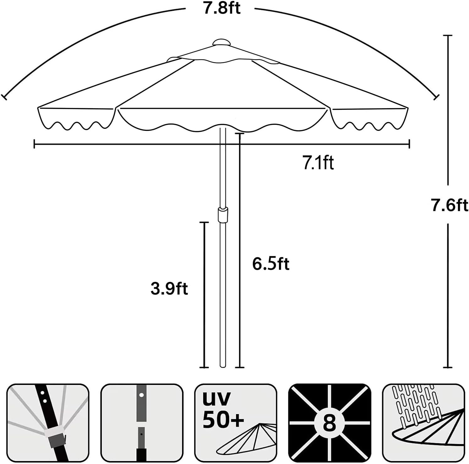 image:imageAMMSUN 78FT Wood Outdoor Patio Umbrella Boho Beach Market Table Umbrella HeavyDuty Frame Natural Ash Wood Pole Durable UPF 50 Sunproof and WaterResistant Canvas Air Vent Carry Bag IncludedRivulet Green