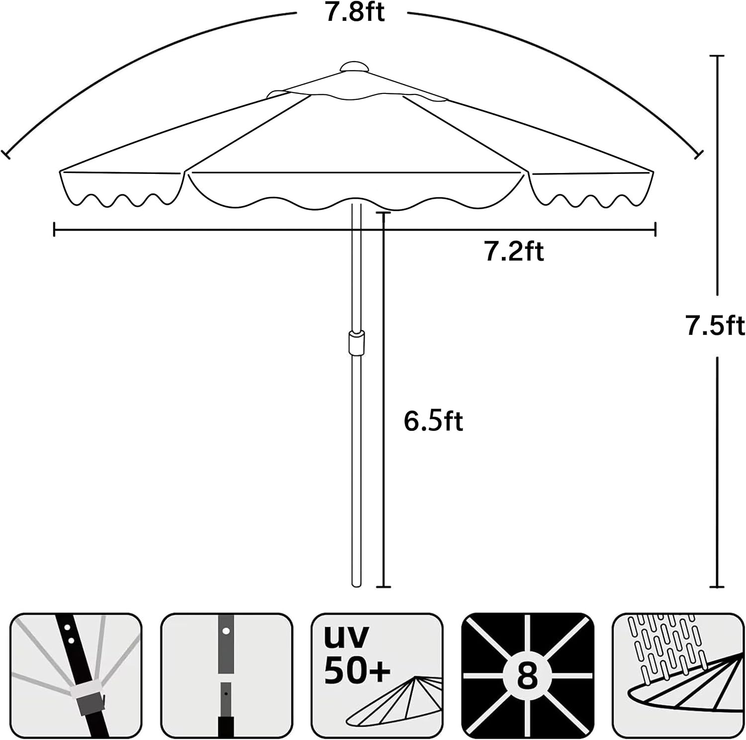 image:imageAMMSUN 78FT Wood Outdoor Patio Umbrella Boho Beach Market Table Umbrella HeavyDuty Frame Natural Ash Wood Pole Durable UPF 50 Sunproof and WaterResistant Canvas Air Vent Carry Bag IncludedEmerald Green