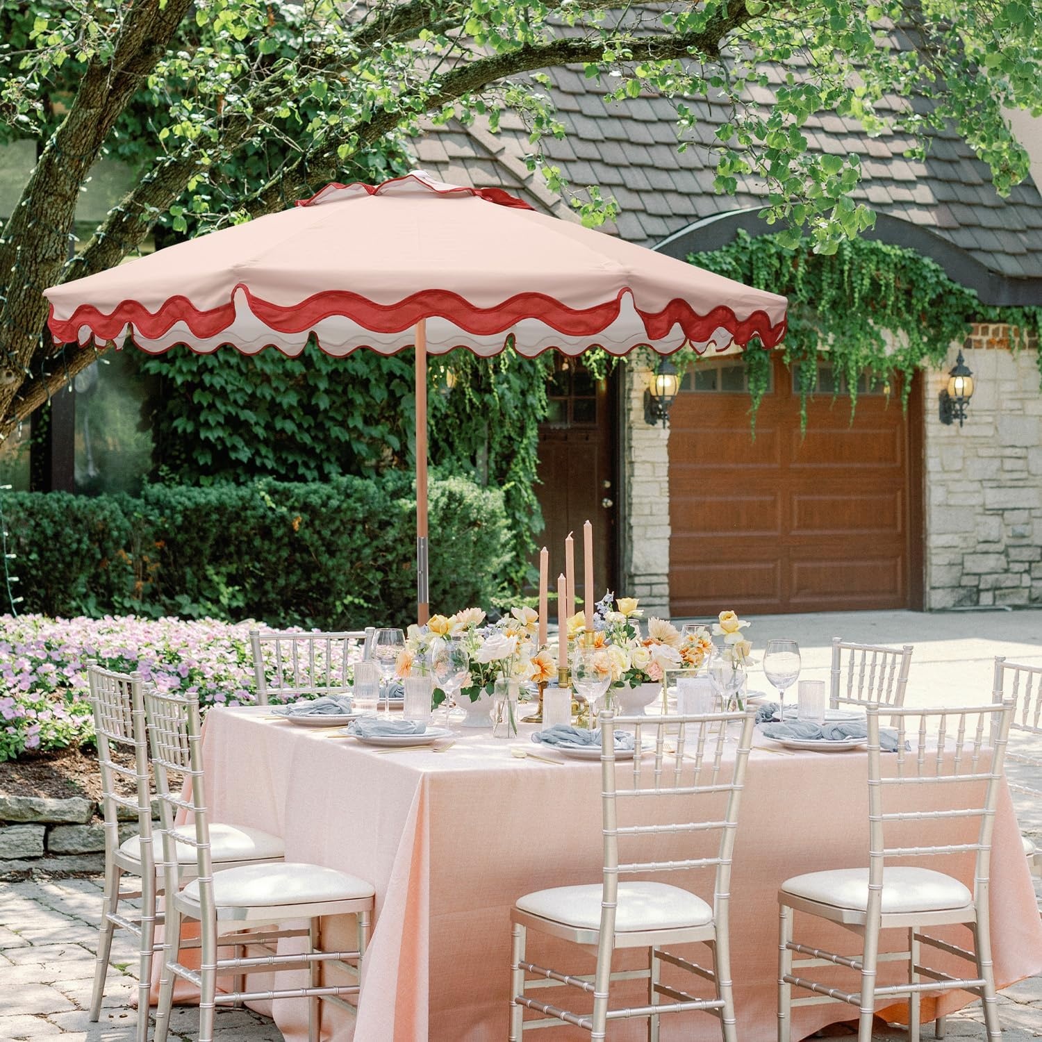 image:imageAMMSUN 78FT Wood Outdoor Patio Umbrella Boho Beach Market Table Umbrella HeavyDuty Frame Natural Ash Wood Pole Durable UPF 50 Sunproof and WaterResistant Canvas Air Vent Carry Bag IncludedBlush Coral