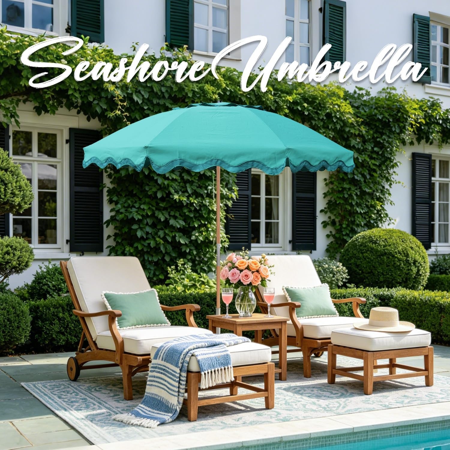 image:imageAMMSUN 78FT Wood Outdoor Patio Umbrella Boho Beach Market Table Umbrella HeavyDuty Frame Natural Ash Wood Pole Durable UPF 50 Sunproof and WaterResistant Canvas Air Vent Carry Bag IncludedEmerald Green