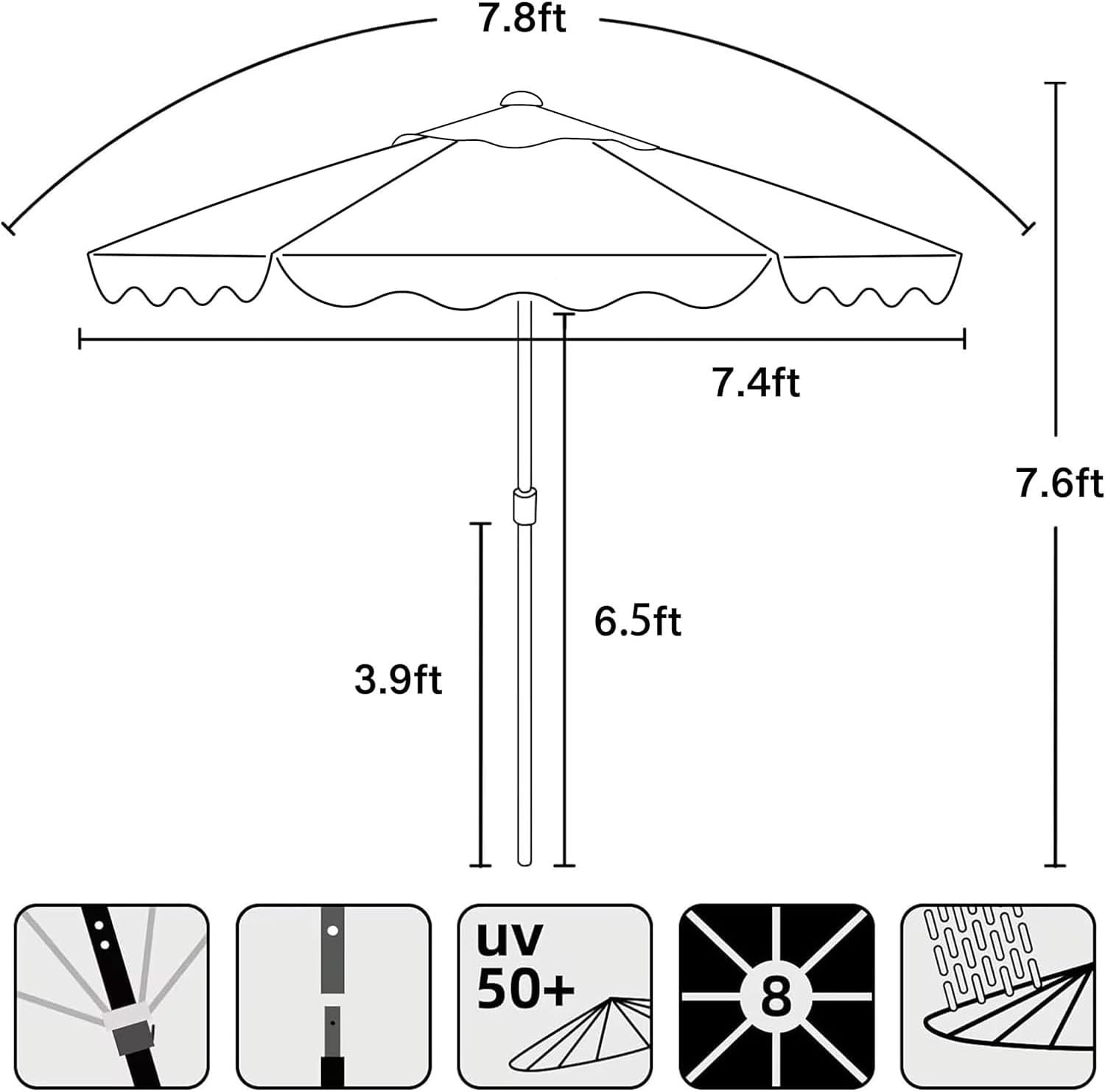 image:imageAMMSUN 78FT Wood Outdoor Patio Umbrella Boho Beach Market Table Umbrella HeavyDuty Frame Natural Ash Wood Pole Durable UPF 50 Sunproof and WaterResistant Canvas Air Vent Carry Bag IncludedBlush Coral