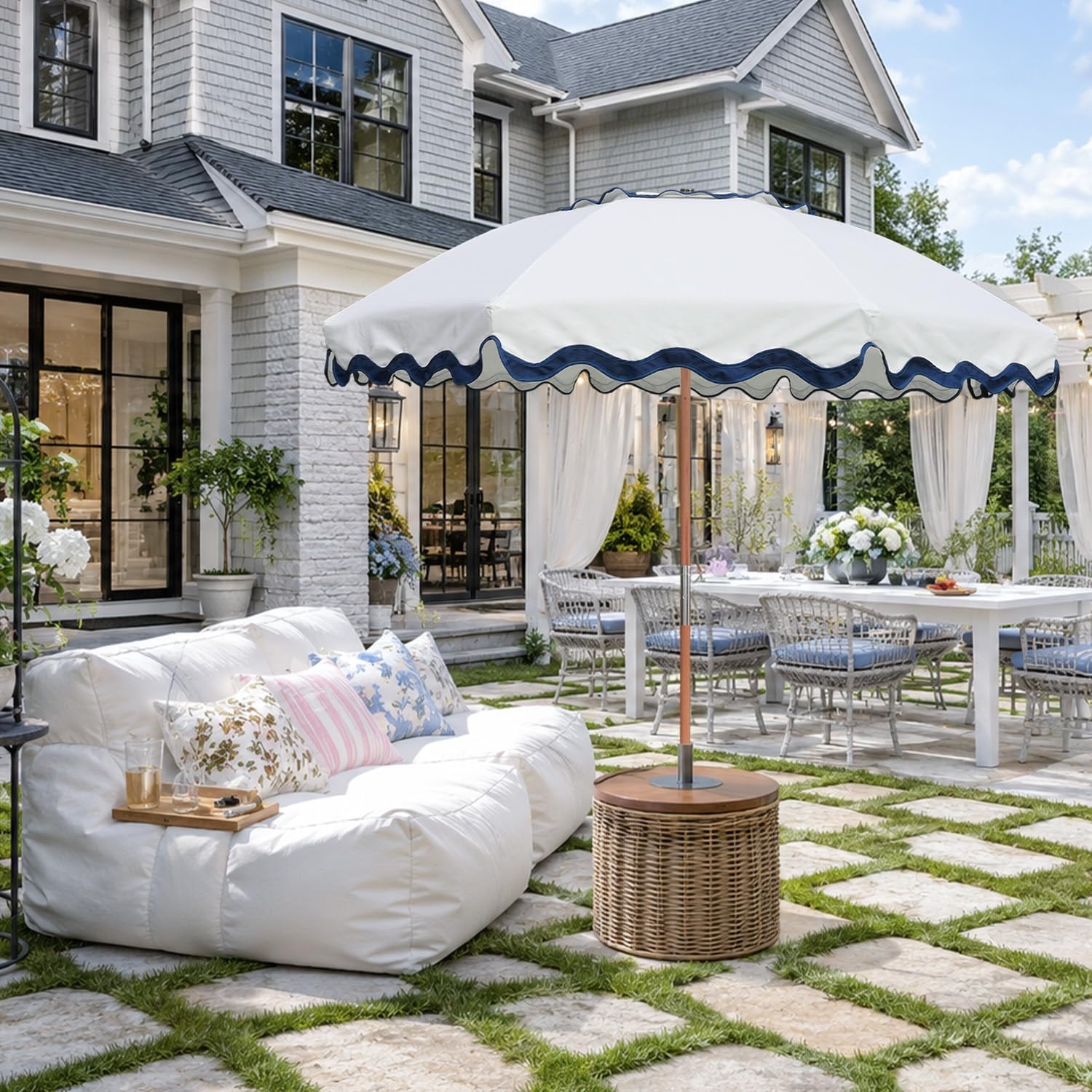 image:imageAMMSUN 78FT Wood Outdoor Patio Umbrella Boho Beach Market Table Umbrella HeavyDuty Frame Natural Ash Wood Pole Durable UPF 50 Sunproof and WaterResistant Canvas Air Vent Carry Bag IncludedRivulet Blue