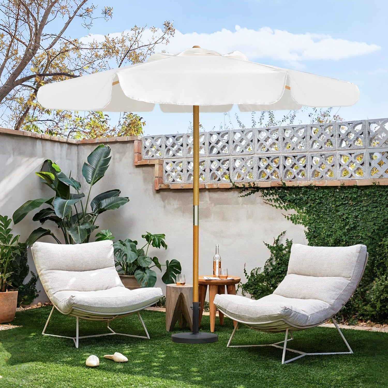 image:imageAMMSUN 82FT Vintage Wood Outdoor Patio Umbrella with a Handy Pulley System Premium Wooden Pole and Ribs HeavyDuty UPF 50 Waterproof Canvas a Smooth Pulley System for Effortless Opening and ClosingPristine White