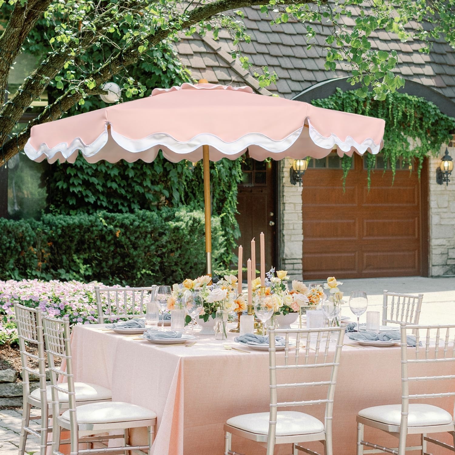 image:imageAMMSUN 82FT Vintage Wood Outdoor Patio Umbrella with a Handy Pulley System Premium Wooden Pole and Ribs HeavyDuty UPF 50 Waterproof Canvas a Smooth Pulley System for Effortless Opening and ClosingRose Quartz