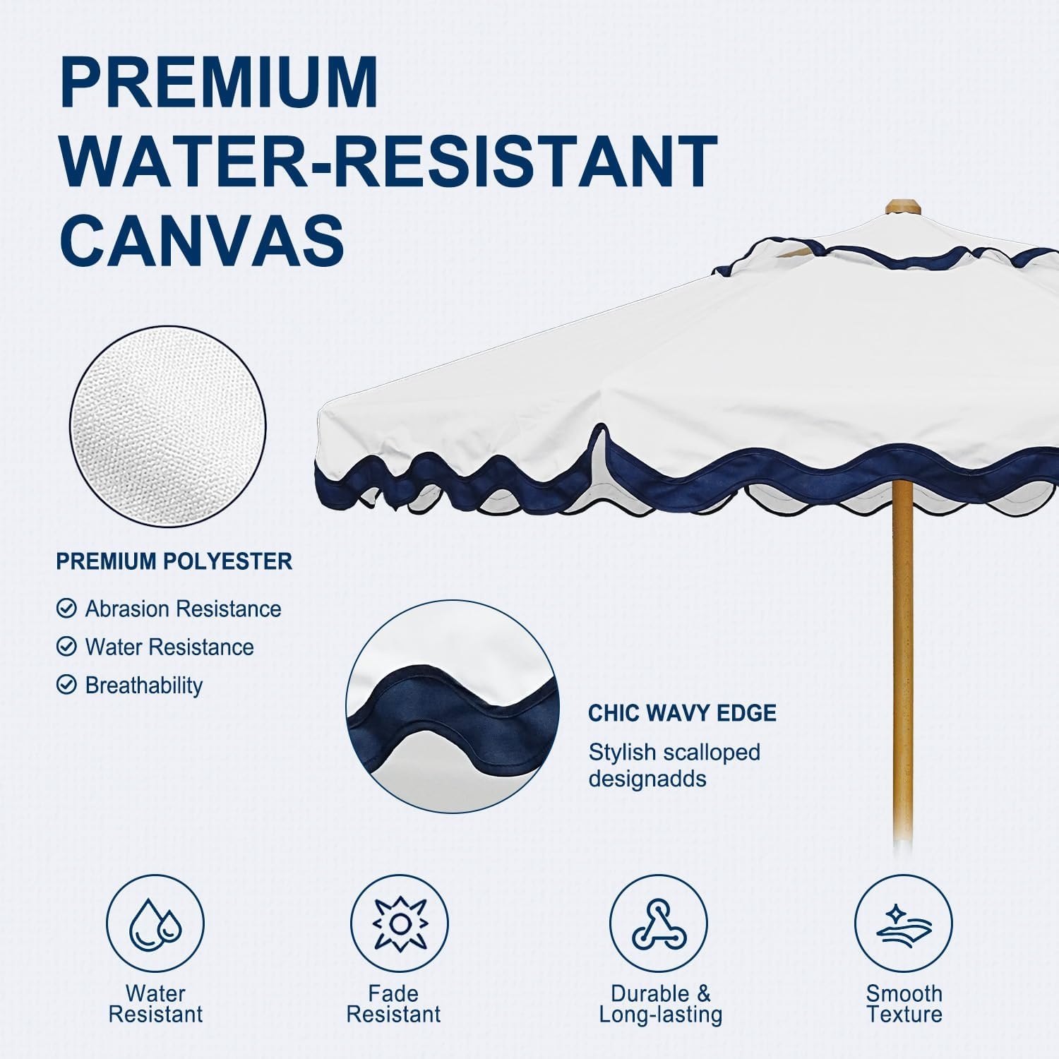 image:imageAMMSUN 82FT Vintage Wood Outdoor Patio Umbrella with a Handy Pulley System Premium Wooden Pole and Ribs HeavyDuty UPF 50 Waterproof Canvas a Smooth Pulley System for Effortless Opening and ClosingNautical Ivory