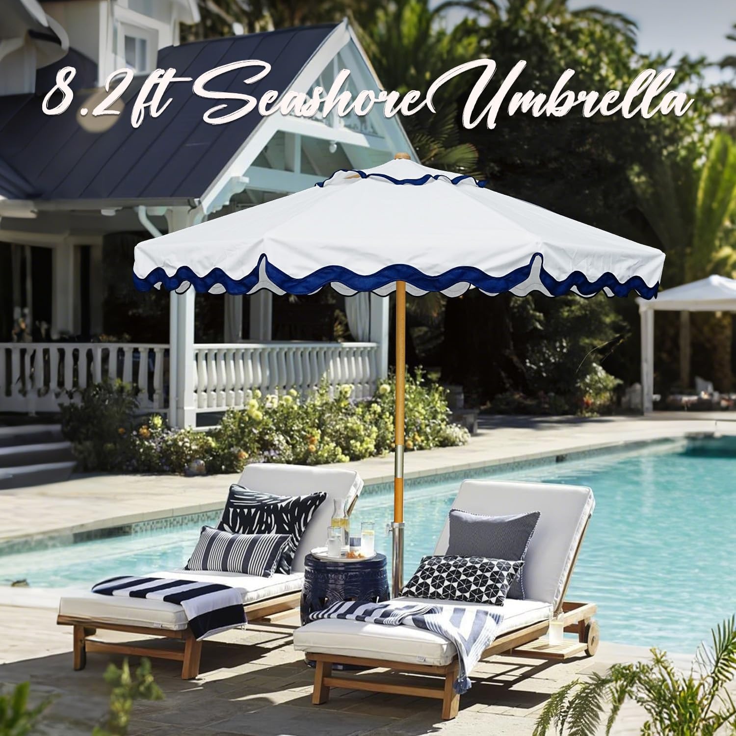 image:imageAMMSUN 82FT Vintage Wood Outdoor Patio Umbrella with a Handy Pulley System Premium Wooden Pole and Ribs HeavyDuty UPF 50 Waterproof Canvas a Smooth Pulley System for Effortless Opening and ClosingNautical Ivory