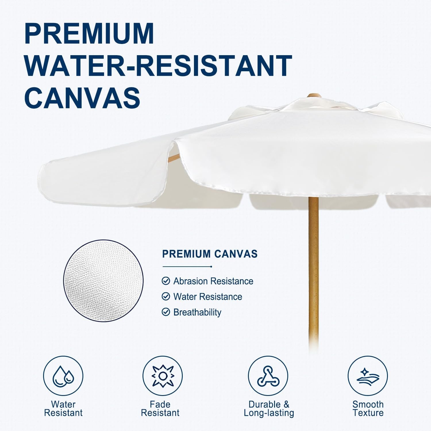 image:imageAMMSUN 82FT Vintage Wood Outdoor Patio Umbrella with a Handy Pulley System Premium Wooden Pole and Ribs HeavyDuty UPF 50 Waterproof Canvas a Smooth Pulley System for Effortless Opening and ClosingPristine White