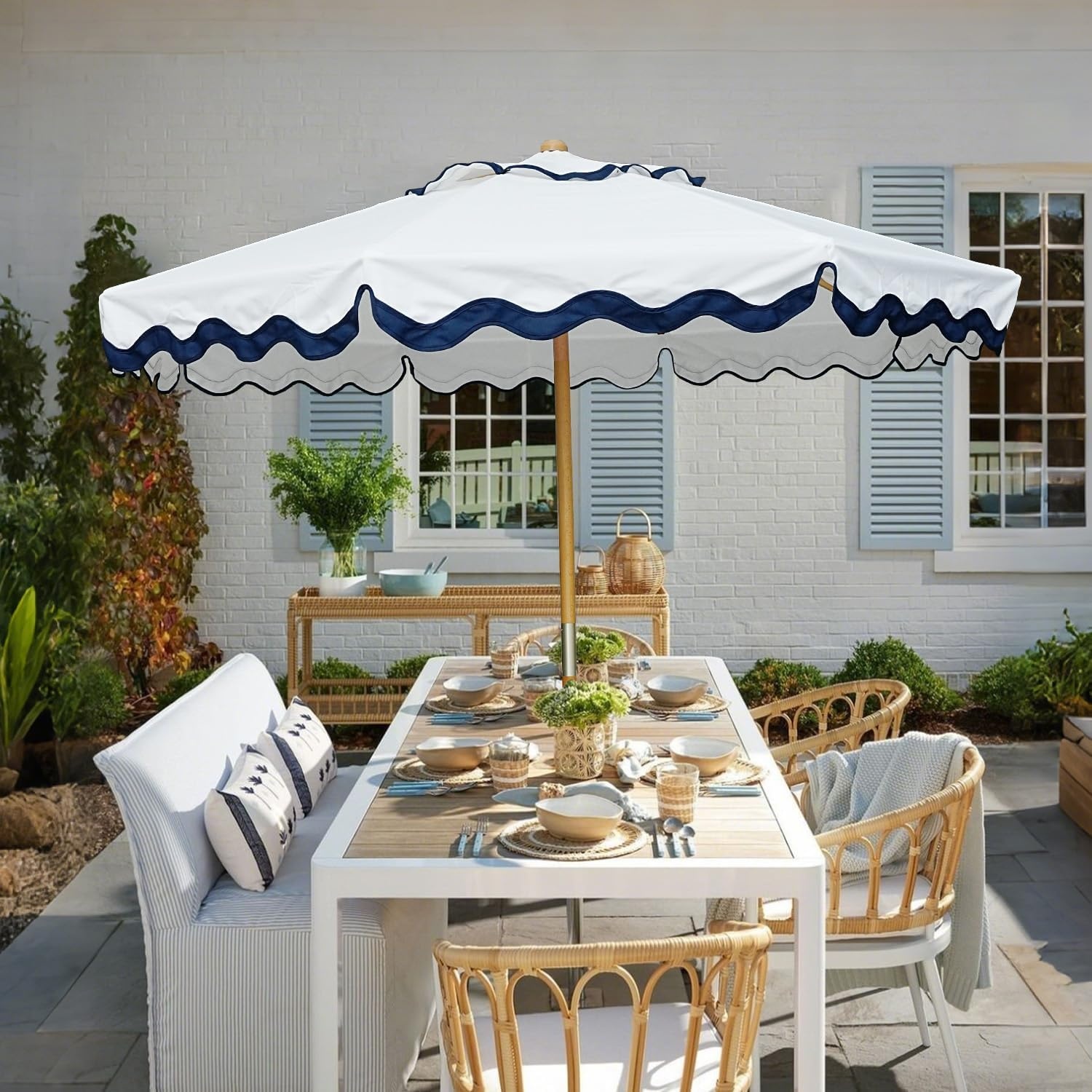 image:imageAMMSUN 82FT Vintage Wood Outdoor Patio Umbrella with a Handy Pulley System Premium Wooden Pole and Ribs HeavyDuty UPF 50 Waterproof Canvas a Smooth Pulley System for Effortless Opening and ClosingNautical Ivory