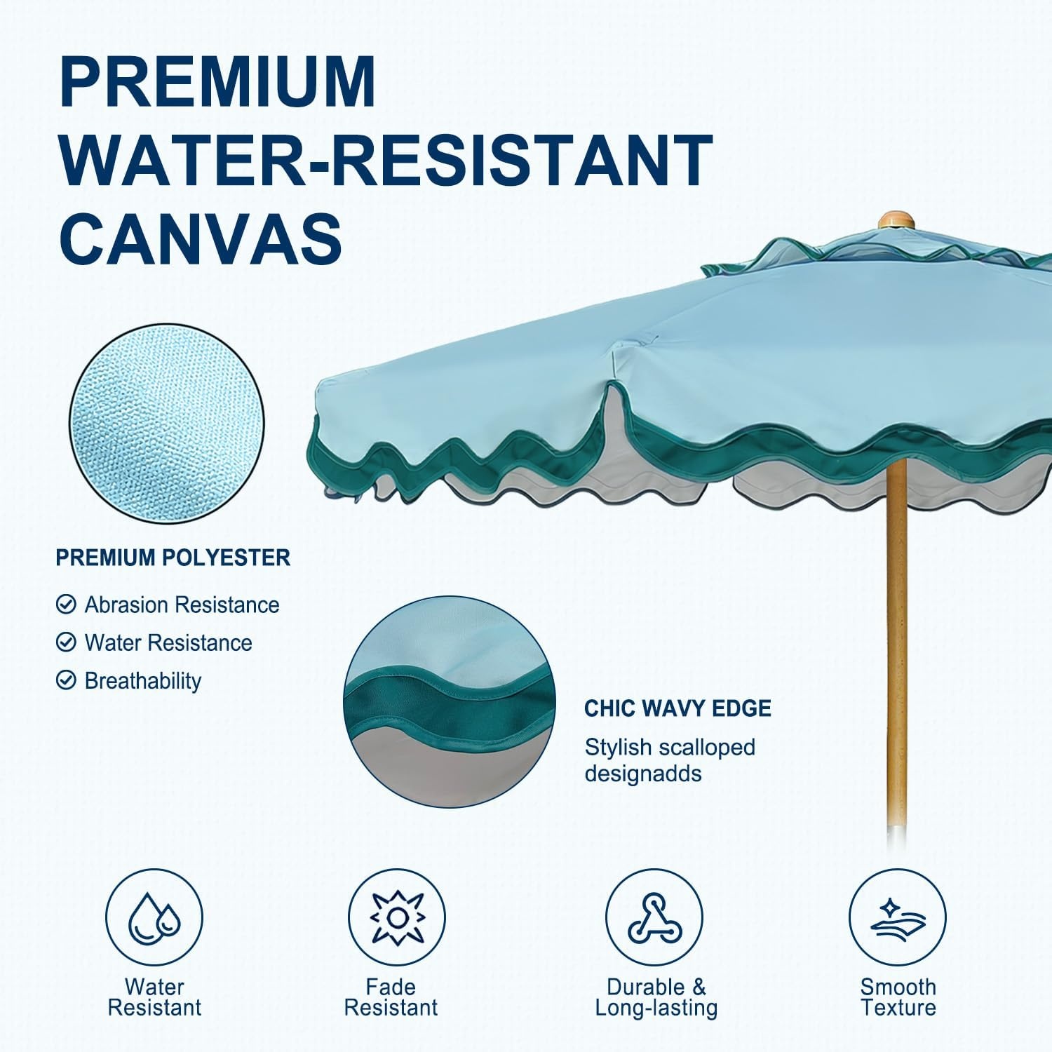image:imageAMMSUN 82FT Vintage Wood Outdoor Patio Umbrella with a Handy Pulley System Premium Wooden Pole and Ribs HeavyDuty UPF 50 Waterproof Canvas a Smooth Pulley System for Effortless Opening and ClosingLagoon Turquoise