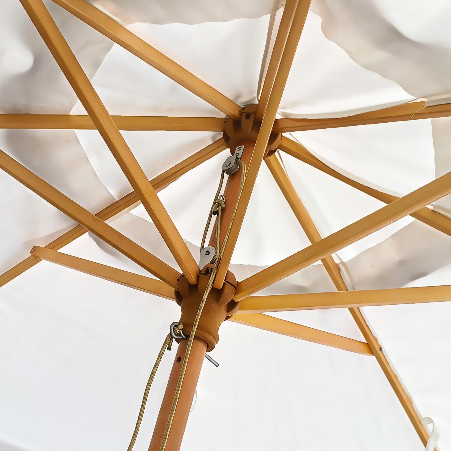 image:imageAMMSUN 82FT Vintage Wood Outdoor Patio Umbrella with a Handy Pulley System Premium Wooden Pole and Ribs HeavyDuty UPF 50 Waterproof Canvas a Smooth Pulley System for Effortless Opening and ClosingNautical Ivory