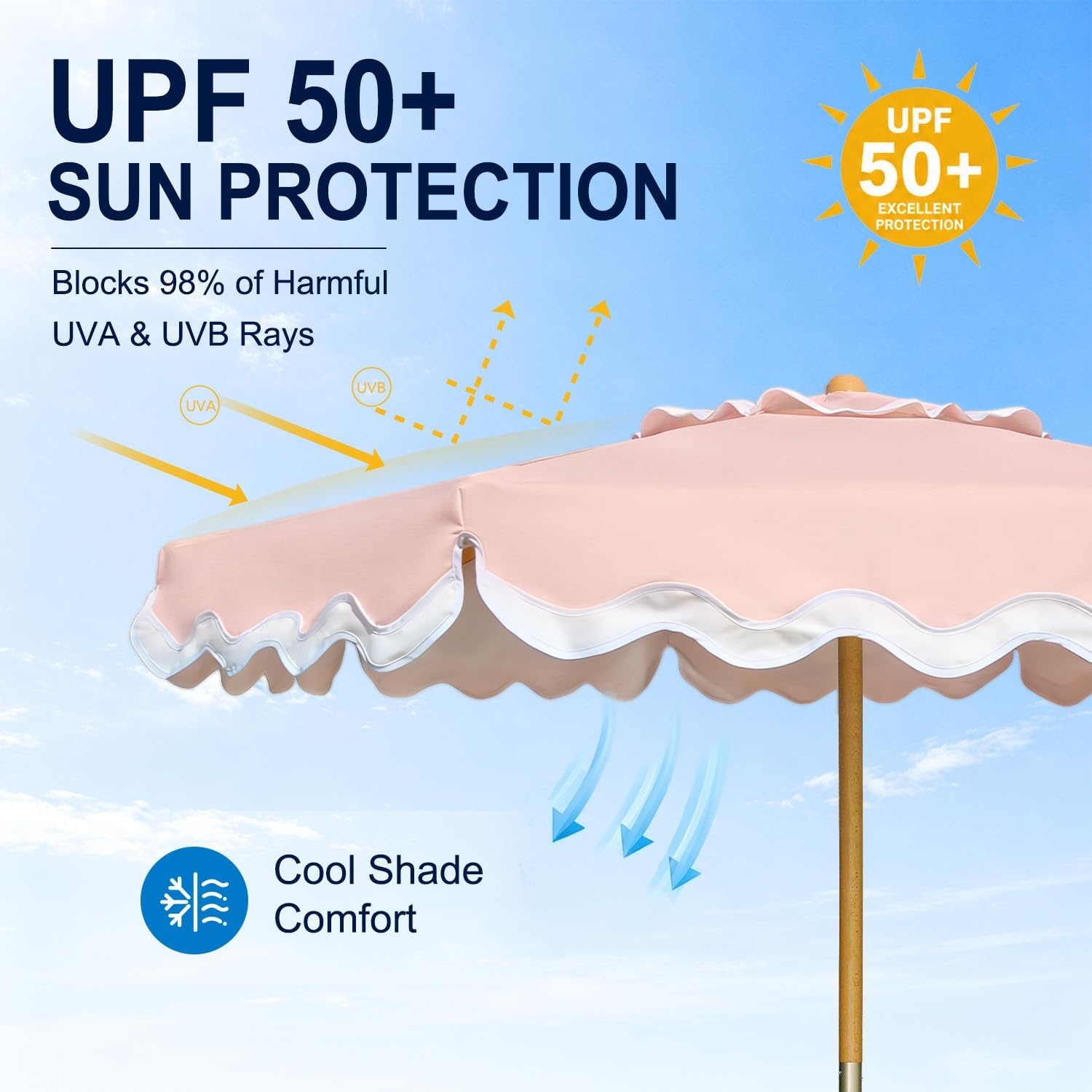 image:imageAMMSUN 82FT Vintage Wood Outdoor Patio Umbrella with a Handy Pulley System Premium Wooden Pole and Ribs HeavyDuty UPF 50 Waterproof Canvas a Smooth Pulley System for Effortless Opening and ClosingRose Quartz