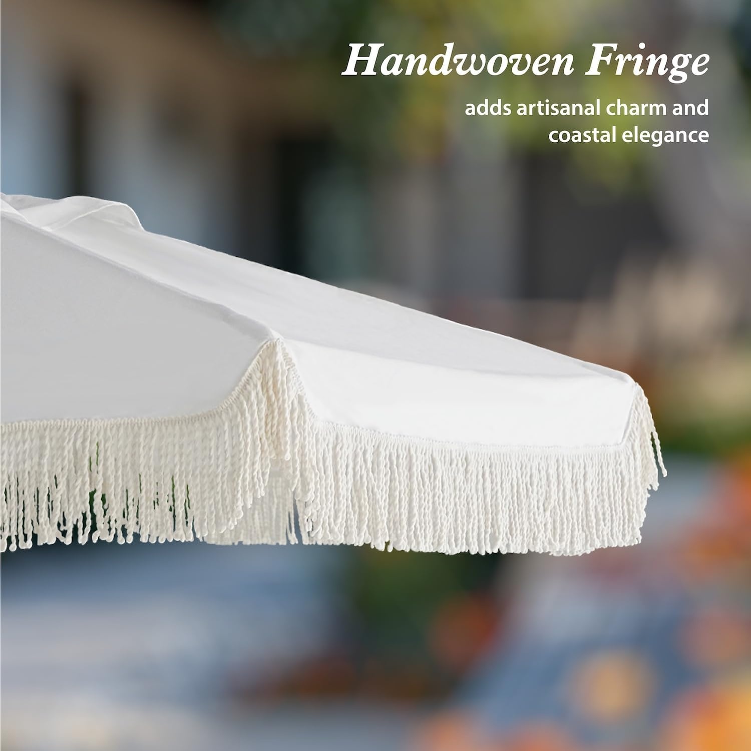image:imageAMMSUN 85ft Boho Wood Patio Umbrella Market Umbrellas with Pulley Lift Luxury Handcrafted Tassel Heavy Duty Frame with Wood Pole amp Ribs UPF 50 Air VentPremium for Garden Pool Beach EventsNatural Cloud White