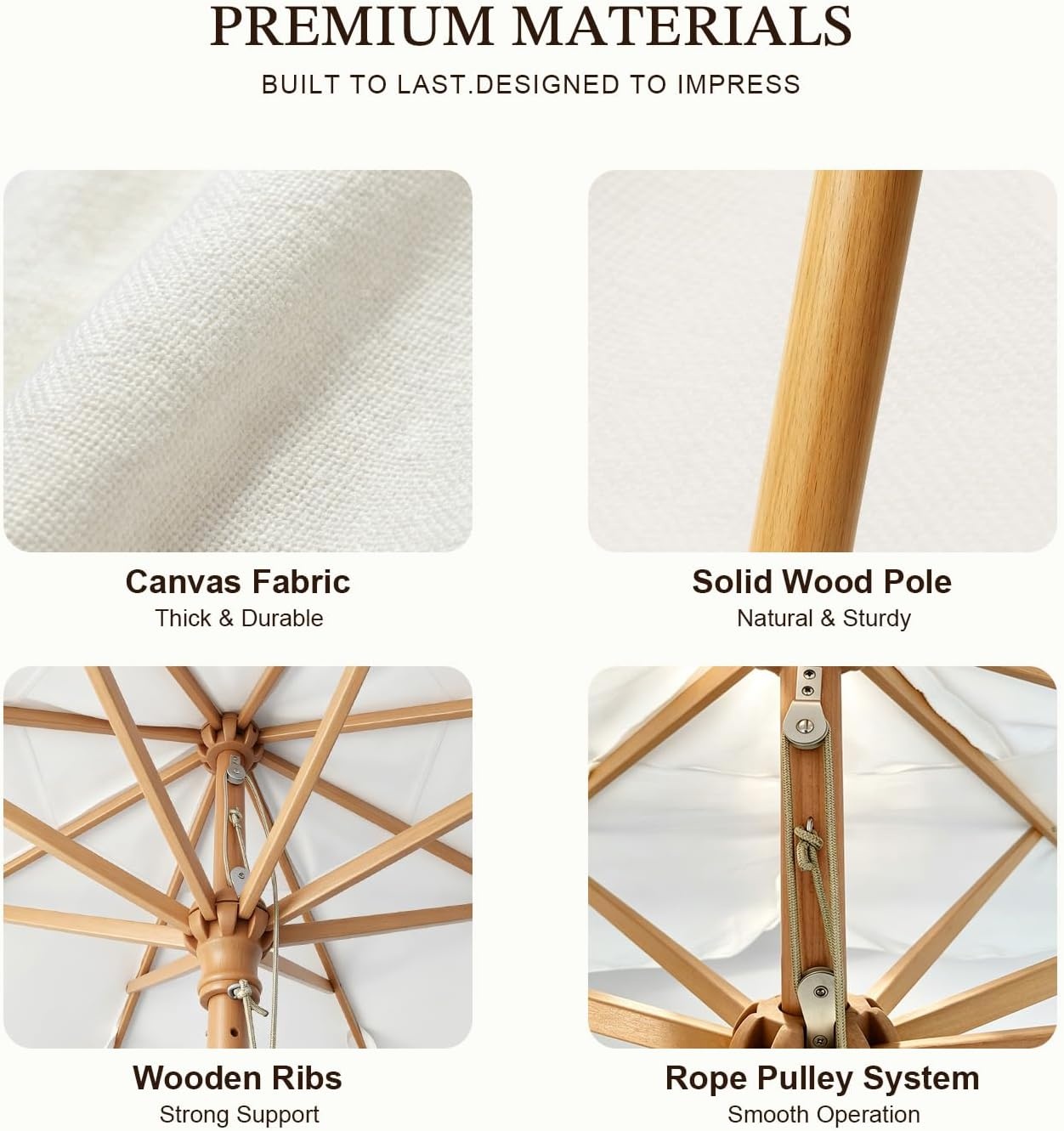 image:imageAMMSUN 85ft Boho Wood Patio Umbrella Market Umbrellas with Pulley Lift Luxury Handcrafted Tassel Heavy Duty Frame with Wood Pole amp Ribs UPF 50 Air VentPremium for Garden Pool Beach EventsNatural White