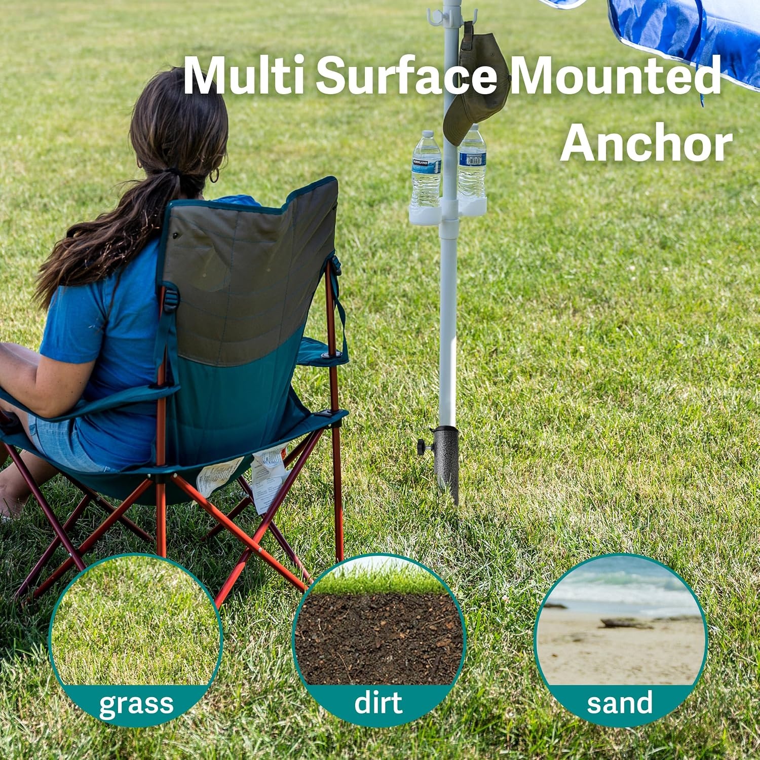 image:imageAMMSUN Adjustable Portable Umbrella Base Upgraded Heavy Duty Metal HolderStandSand Grass Augerfor Flag Umbrella Fishing Rod Outdoor Park Patio Beach Ground Ideal for Use in Soil GrassBlack