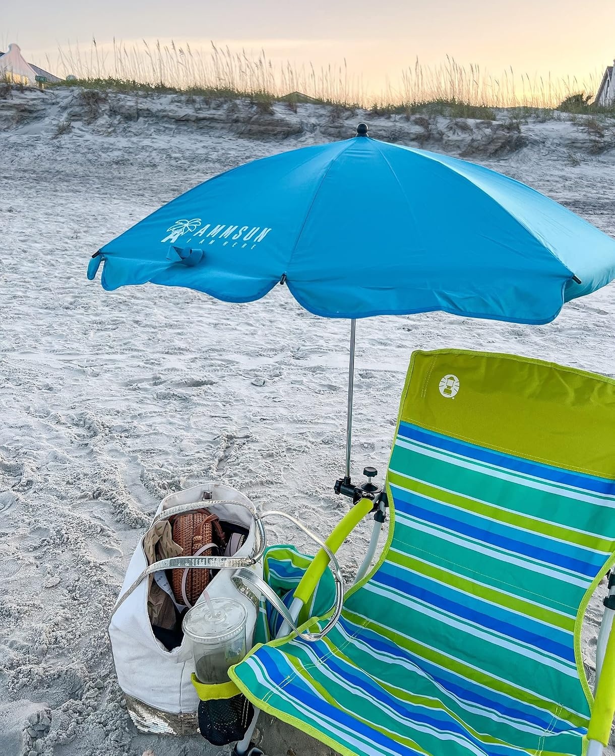 image:imageAMMSUN Chair Umbrella with Universal Clamp 43 inches UPF 50Portable Clamp on Patio Beach Stroller Sport chair Wheelchair and Wagon Bright Blue
