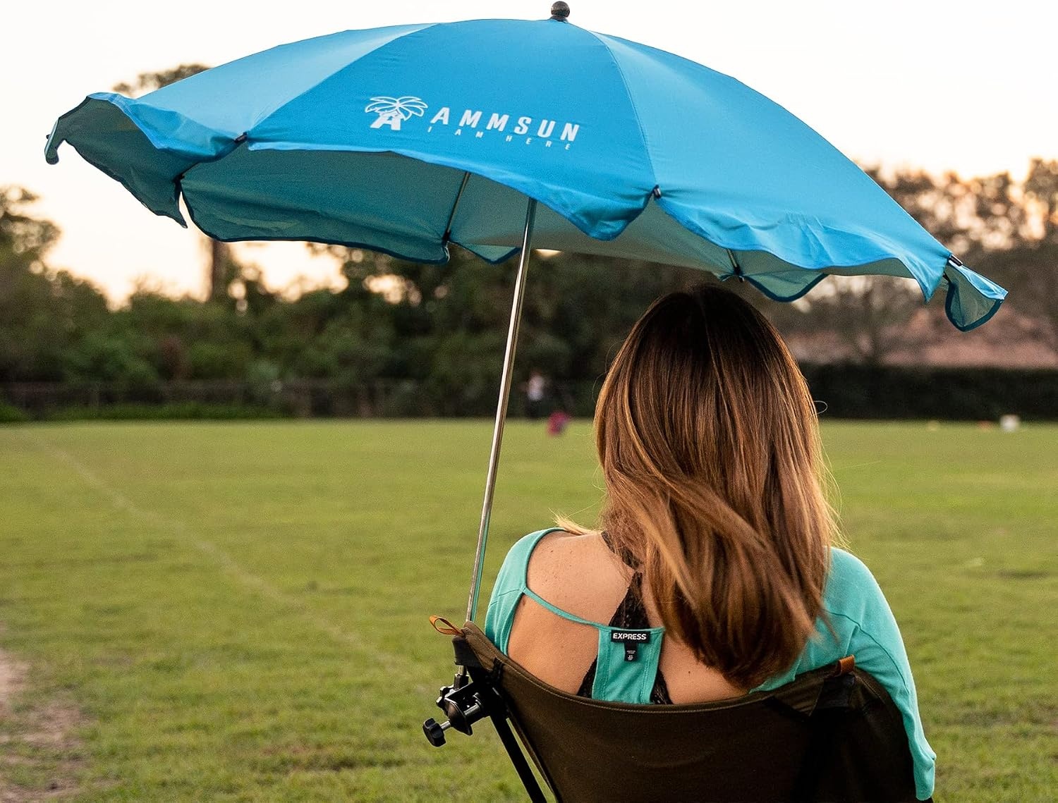 image:imageAMMSUN Chair Umbrella with Universal Clamp 43 inches UPF 50Portable Clamp on Patio Beach Stroller Sport chair Wheelchair and Wagon Bright Blue