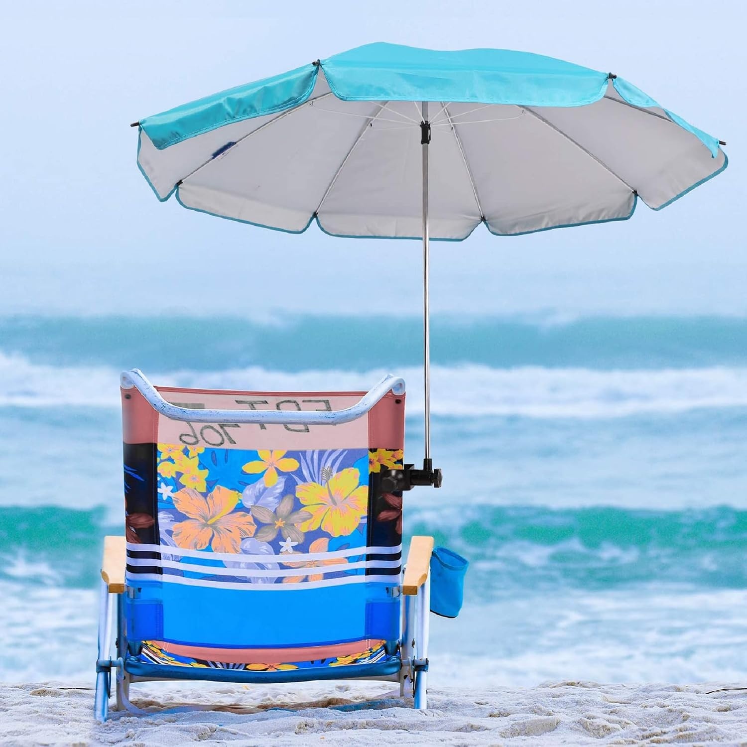 image:imageAMMSUN Chair Umbrella with Universal Clamp 43 inches UPF 50Portable Clamp on Patio Beach Stroller Sport chair Wheelchair and Wagon Bright Blue