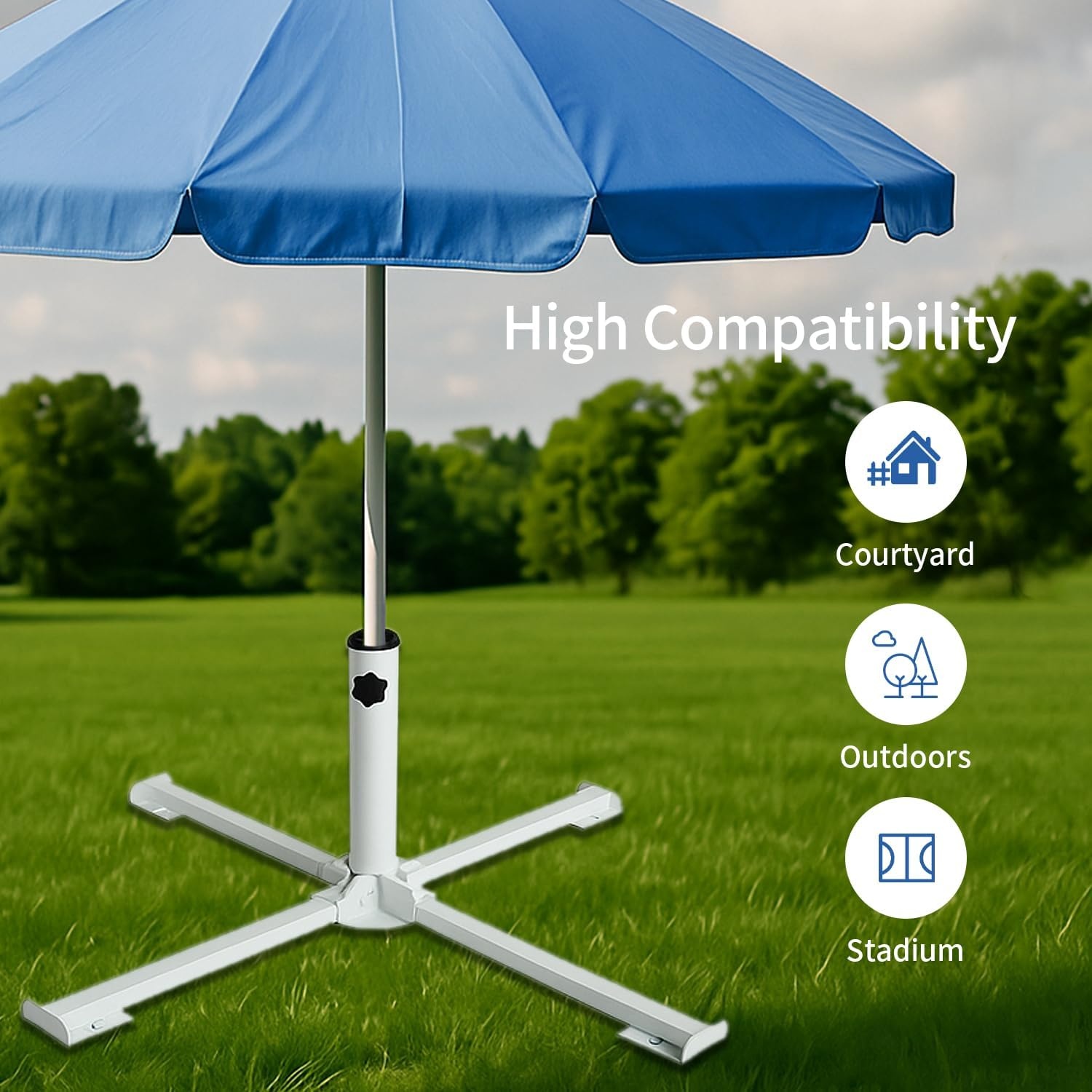 image:imageAMMSUN Foldable Portable Beach Umbrella Stand Patio Umbrella Base Holder Outdoor Sunshade Anchor with Weight Bag RustFree Tempered Iron Umbrella Stand for Courtyard Garden Beach Lawn FishingWhite