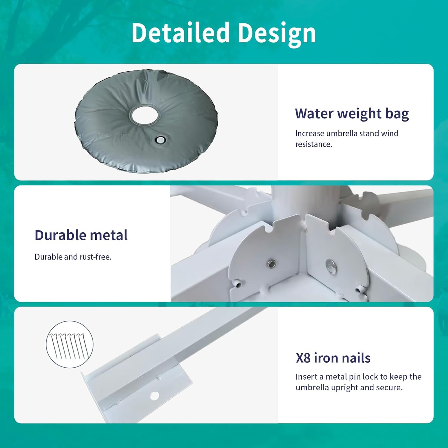 image:imageAMMSUN Foldable Portable Beach Umbrella Stand Patio Umbrella Base Holder Outdoor Sunshade Anchor with Weight Bag RustFree Tempered Iron Umbrella Stand for Courtyard Garden Beach Lawn FishingWhite