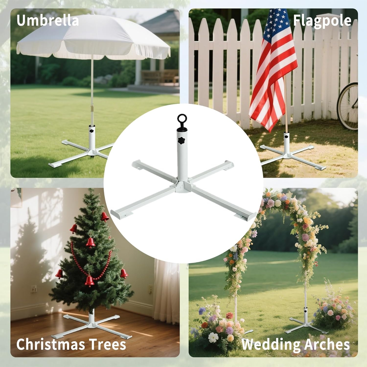 image:imageAMMSUN Foldable Portable Beach Umbrella Stand Patio Umbrella Base Holder Outdoor Sunshade Anchor with Weight Bag RustFree Tempered Iron Umbrella Stand for Courtyard Garden Beach Lawn FishingWhite