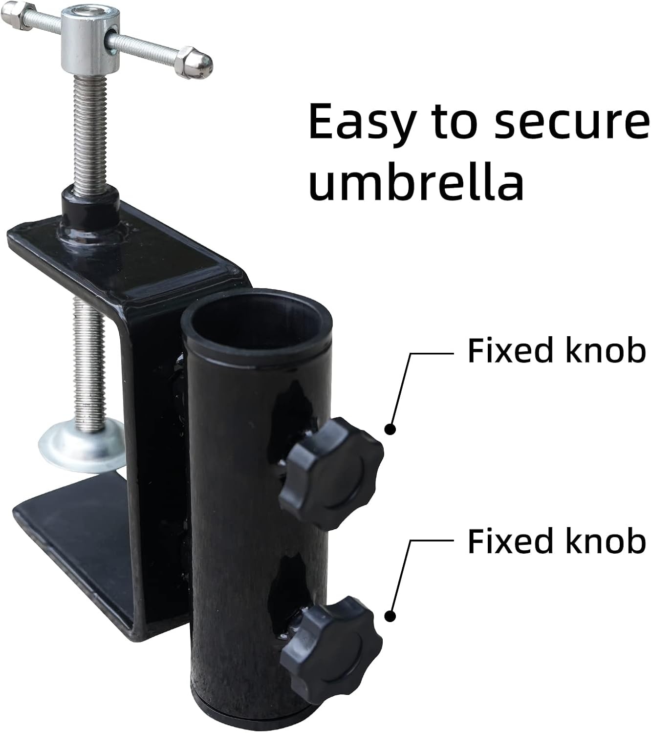 image:imageAMMSUN Heavy Duty Patio Umbrella Clamp Holder Steel Umbrella Clip Stand 360 Rotatable Fit Square Balcony Railings Deck Railings Mount Attaches to Post Railing Bleachers Benches Tailgates OutdoorDark with 360 degree rotatable
