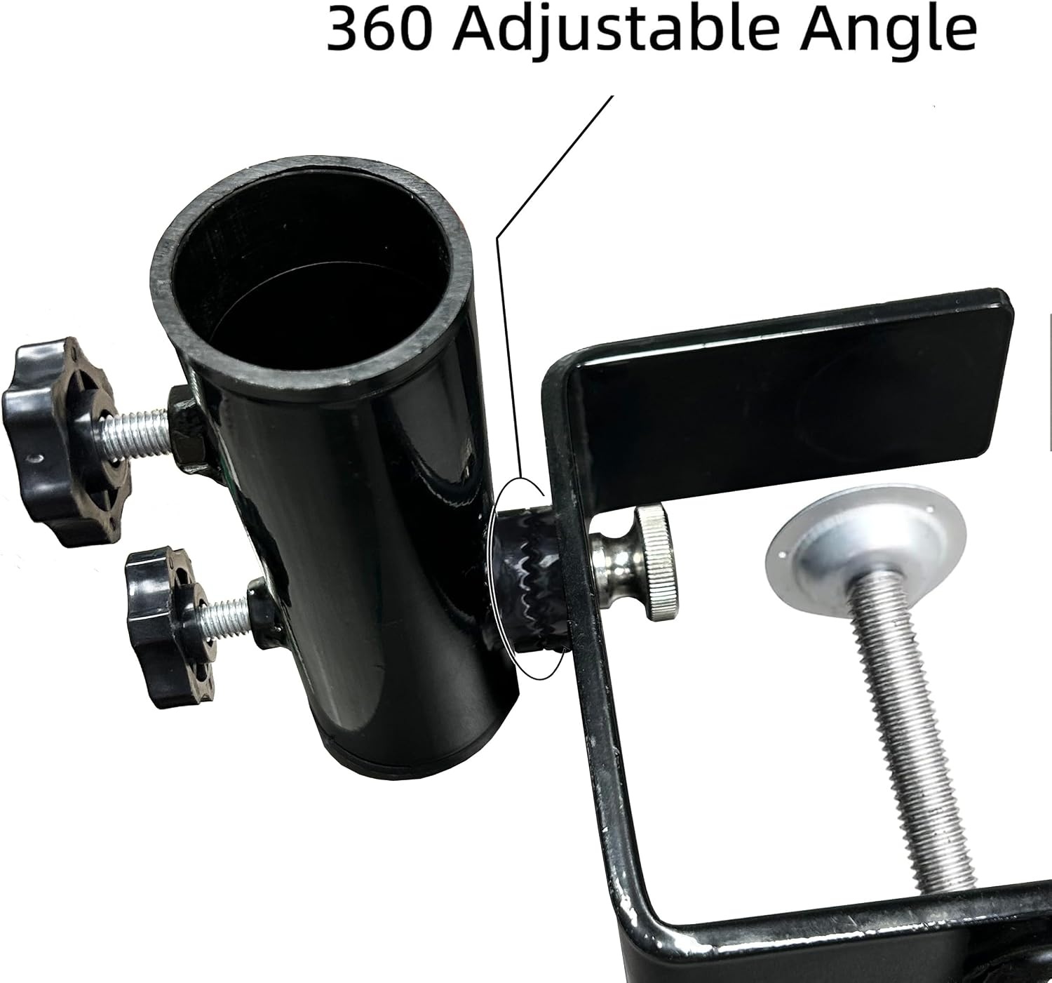 image:imageAMMSUN Heavy Duty Patio Umbrella Clamp Holder Steel Umbrella Clip Stand 360 Rotatable Fit Square Balcony Railings Deck Railings Mount Attaches to Post Railing Bleachers Benches Tailgates OutdoorDark with 360 degree rotatable