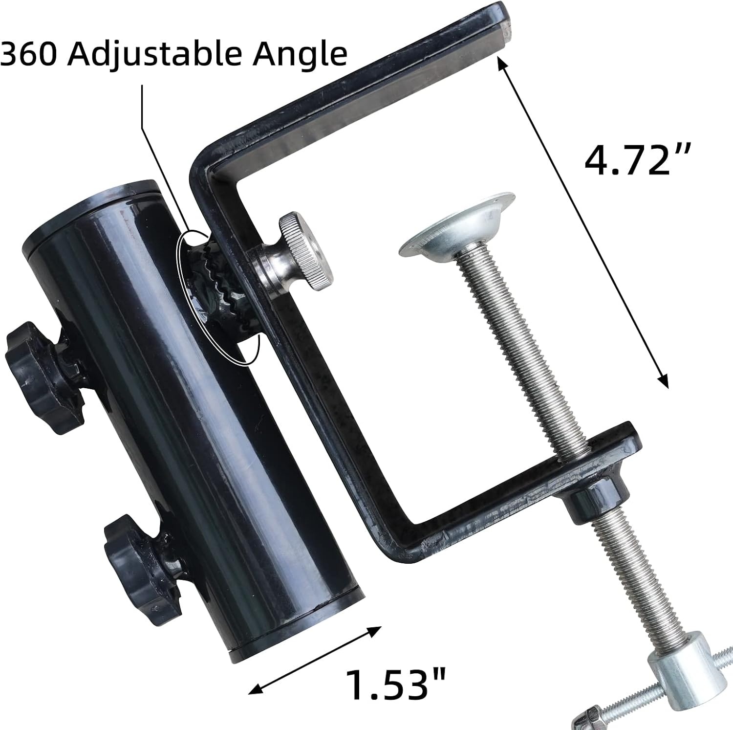 image:imageAMMSUN Heavy Duty Patio Umbrella Clamp Holder Steel Umbrella Clip Stand 360 Rotatable Fit Square Balcony Railings Deck Railings Mount Attaches to Post Railing Bleachers Benches Tailgates OutdoorDark with 360 degree rotatable