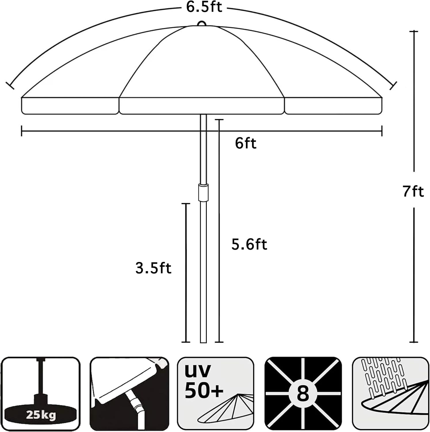 image:imageAMMSUN Patio Umbrella 65 ft Outdoor Table Umbrella with Tilt Steel Pole UPF50 Protection Great for Outdoor Garden Backyard Navy BlueTurquoise Green