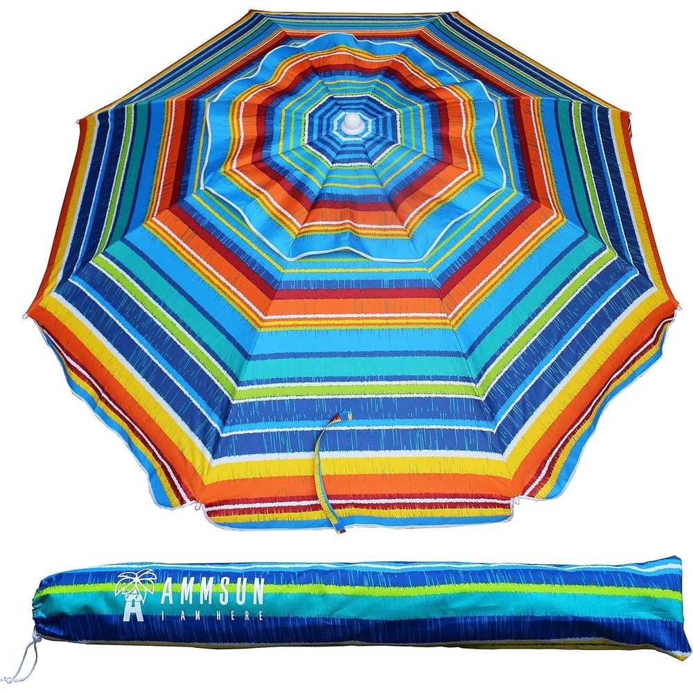 image:imageAMMSUN 65ft Portable Patio Beach Umbrella for Sand with Tilt Air Vent UPF50 Sun Protection Windproof Outdoor Umbrellas with Carry Bag for Patio Beach Garden Pool Backyard Yellow StripesSun Dance Red