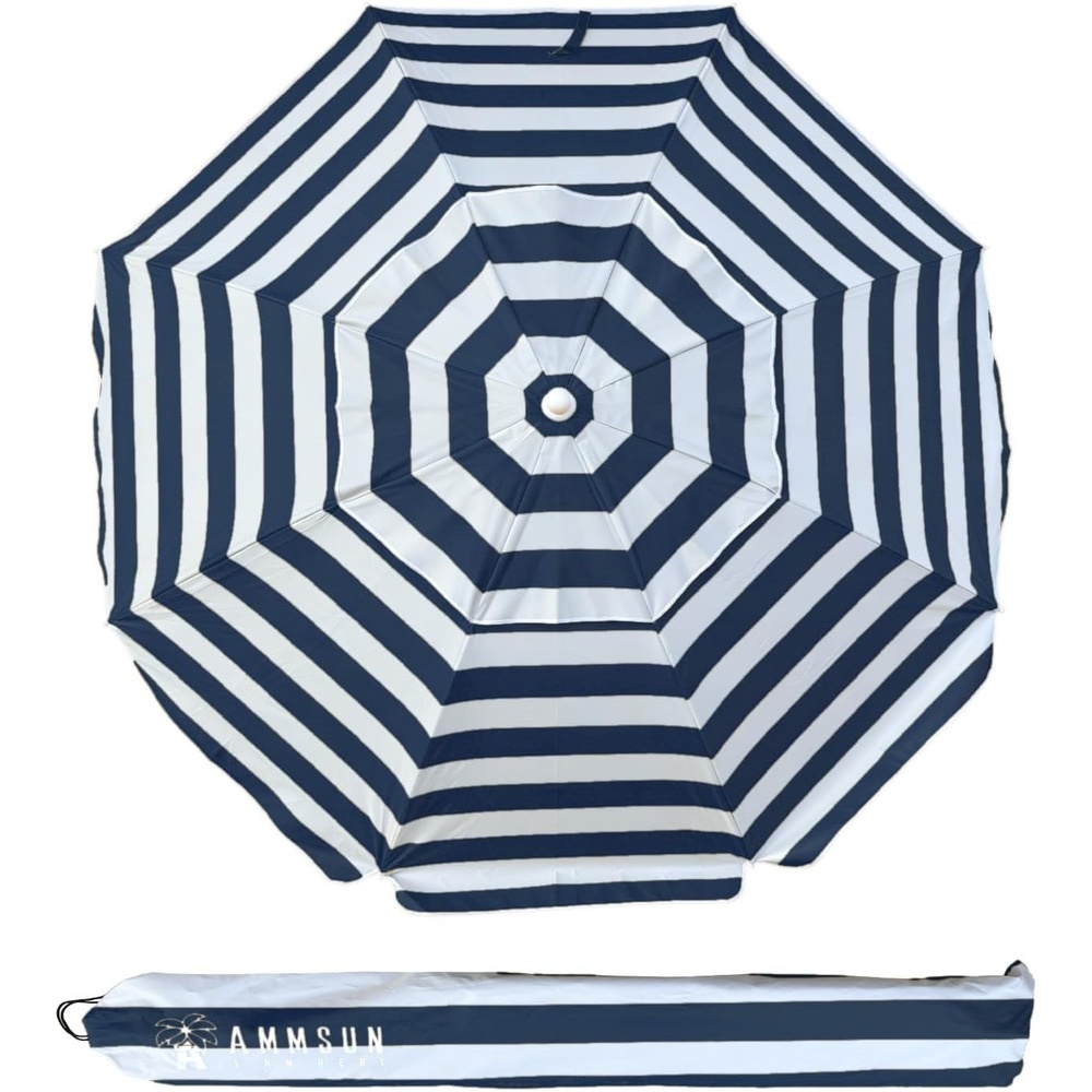 image:imageAMMSUN 65ft Portable Patio Beach Umbrella for Sand with Tilt Air Vent UPF50 Sun Protection Windproof Outdoor Umbrellas with Carry Bag for Patio Beach Garden Pool Backyard Yellow StripesCapri Navy Stripe