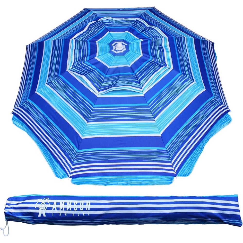 image:imageAMMSUN 65ft Portable Patio Beach Umbrella for Sand with Tilt Air Vent UPF50 Sun Protection Windproof Outdoor Umbrellas with Carry Bag for Patio Beach Garden Pool Backyard Yellow StripesBlue