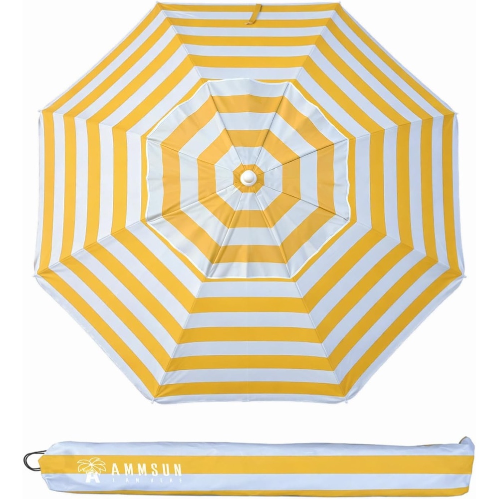 image:imageAMMSUN 65ft Portable Patio Beach Umbrella for Sand with Tilt Air Vent UPF50 Sun Protection Windproof Outdoor Umbrellas with Carry Bag for Patio Beach Garden Pool Backyard Yellow StripesCapri Yellow Stripe
