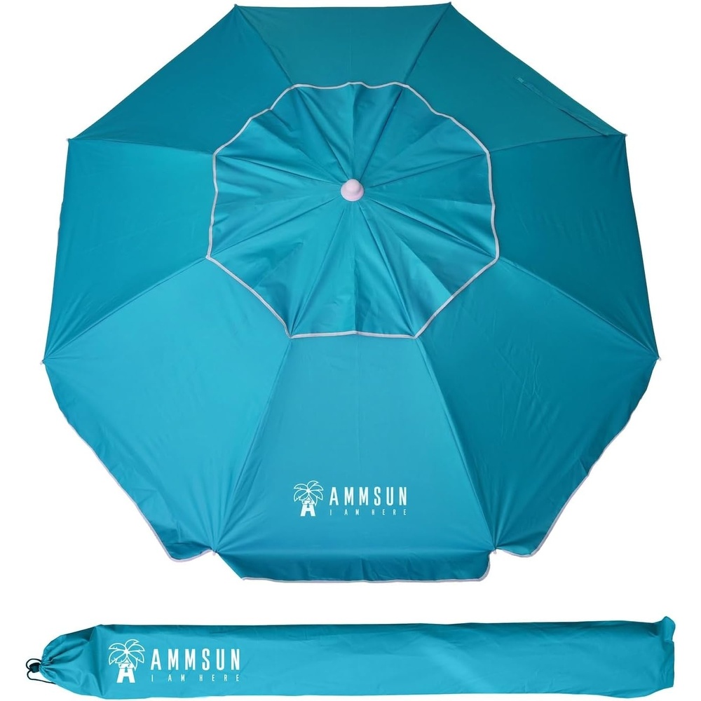 image:imageAMMSUN 65ft Portable Patio Beach Umbrella for Sand with Tilt Air Vent UPF50 Sun Protection Windproof Outdoor Umbrellas with Carry Bag for Patio Beach Garden Pool Backyard Yellow StripesBlue Sky