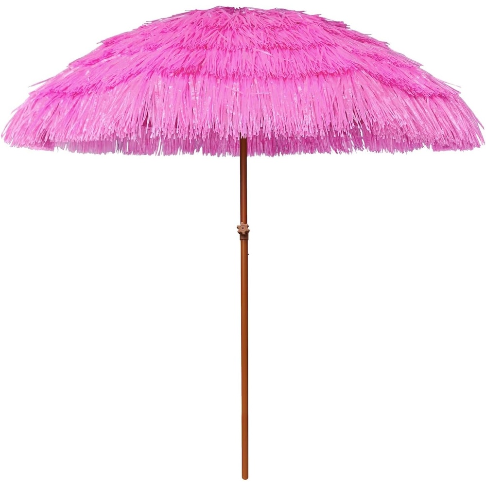 image:imageAMMSUN 75ft Hula Thatched Hawaiian Tiki Patio Beach Umbrella with Tilt  UPF 50 10 sturdy ribs carry bag Ideal for beach patio pool backyard Outdoors tiki bar tropical palapa YellowPink