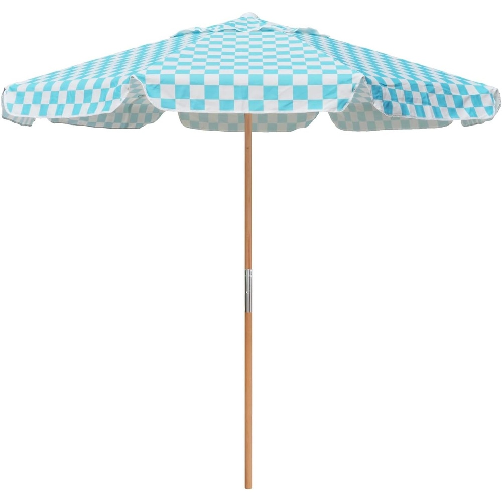 image:imageAMMSUN 78FT Outdoor Patio Umbrella Boho Wood Pole Market Table Umbrella  HeavyDuty Build Quality UPF 50 Sun Protection and Waterproof Canvas HandCrafted Ash Wood Pole Air Vent a Carry BagCyan Checker