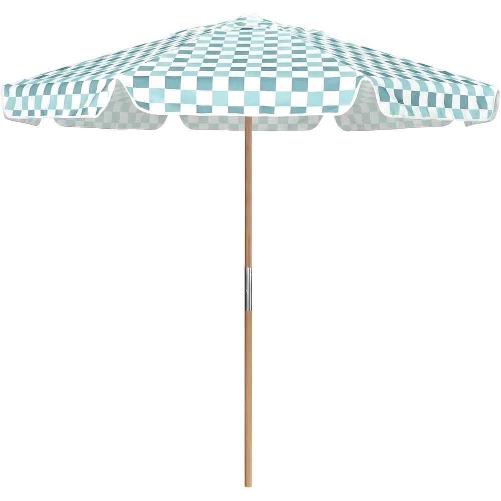 image:imageAMMSUN 78FT Outdoor Patio Umbrella Boho Wood Pole Market Table Umbrella HeavyDuty Build Quality UPF 50 Sun Protection and Waterproof Canvas HandCrafted Ash Wood Pole Air Vent a Carry BagGreen Plaid