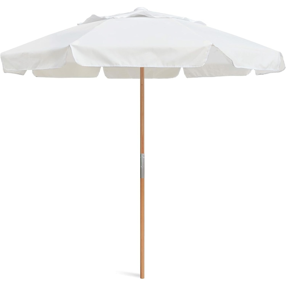 image:imageAMMSUN 78FT Outdoor Patio Umbrella Boho Wood Pole Market Table Umbrella HeavyDuty Build Quality UPF 50 Sun Protection and Waterproof Canvas HandCrafted Ash Wood Pole Air Vent a Carry BagArctic White