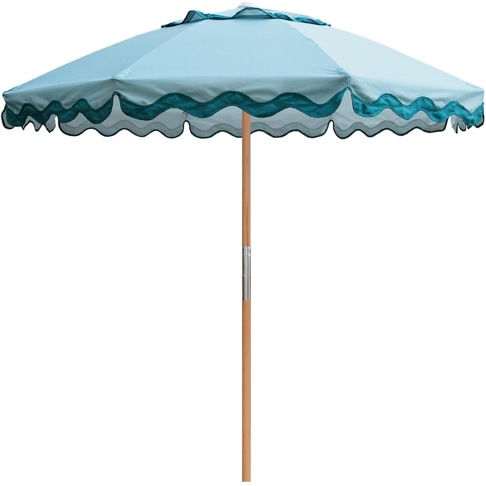 image:imageAMMSUN 78FT Outdoor Patio Umbrella Boho Wood Pole Market Table Umbrella HeavyDuty Build Quality UPF 50 Sun Protection and Waterproof Canvas HandCrafted Ash Wood Pole Air Vent a Carry BagTurquoise Trims