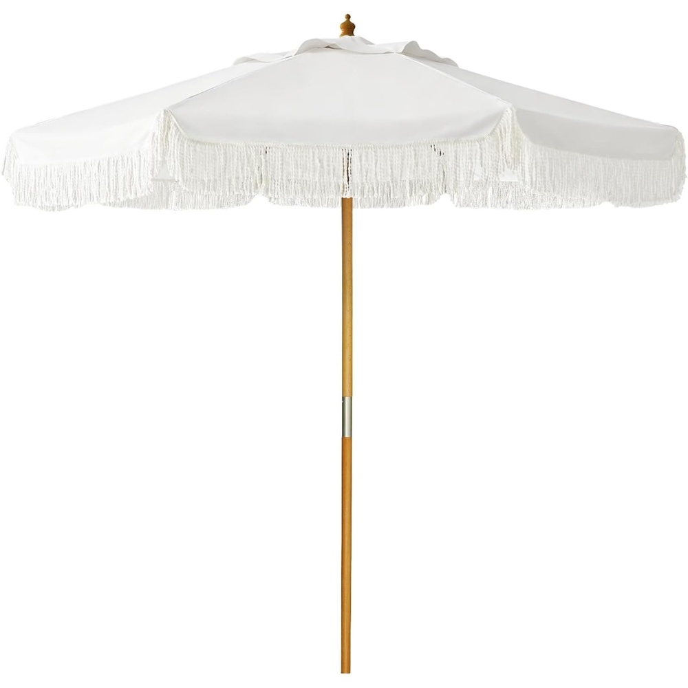 image:imageAMMSUN 85ft Boho Wood Patio Umbrella Market Umbrellas with Pulley Lift Luxury Handcrafted Tassel Heavy Duty Frame with Wood Pole amp Ribs UPF 50 Air VentPremium for Garden Pool Beach EventsNatural Cloud White