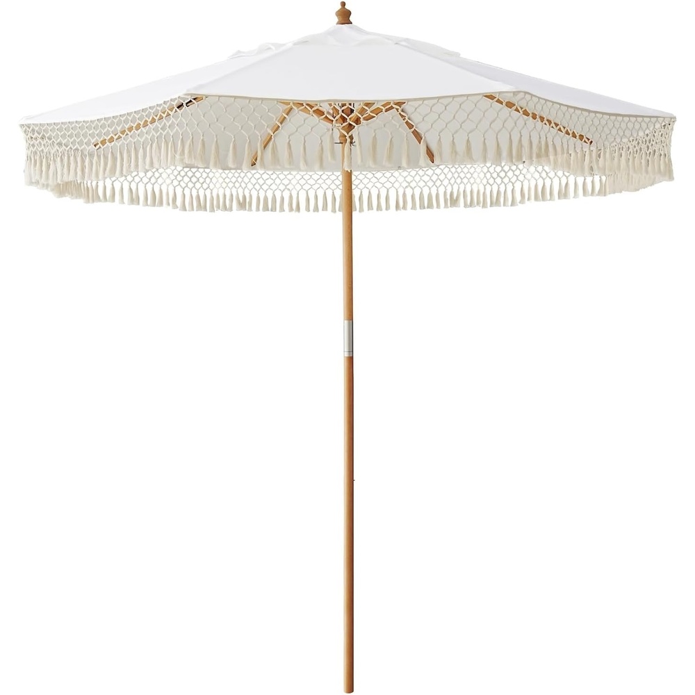 image:imageAMMSUN 85ft Boho Wood Patio Umbrella Market Umbrellas with Pulley Lift Luxury Handcrafted Tassel Heavy Duty Frame with Wood Pole amp Ribs UPF 50 Air VentPremium for Garden Pool Beach EventsNatural White