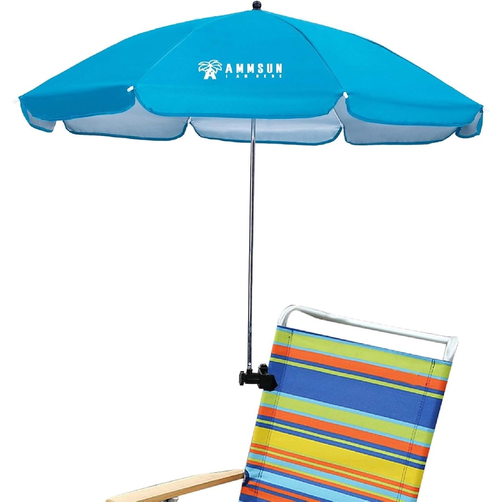image:imageAMMSUN Chair Umbrella with Universal Clamp 43 inches UPF 50Portable Clamp on Patio Beach Stroller Sport chair Wheelchair and Wagon Bright Blue