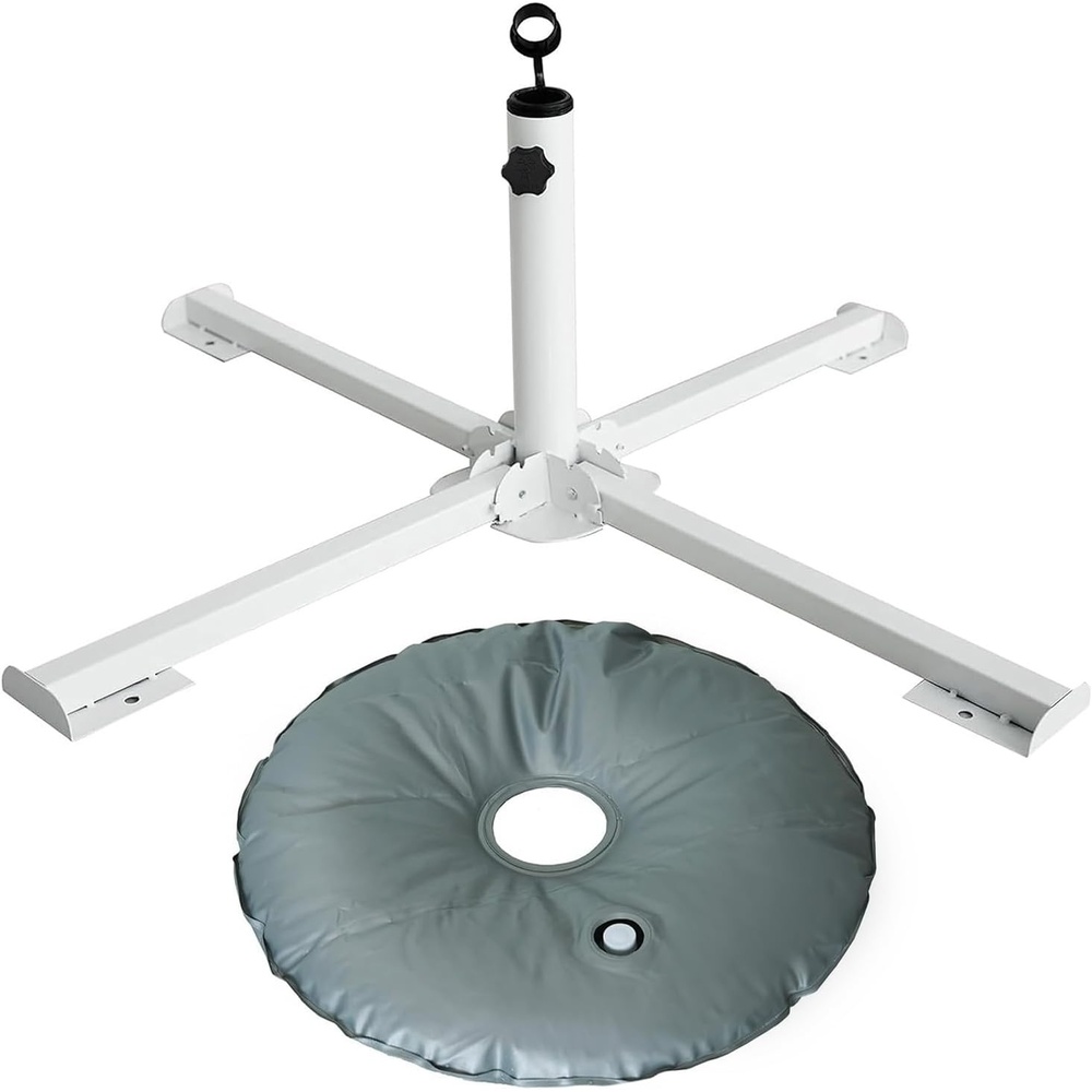 image:imageAMMSUN Foldable Portable Beach Umbrella Stand Patio Umbrella Base Holder Outdoor Sunshade Anchor with Weight Bag RustFree Tempered Iron Umbrella Stand for Courtyard Garden Beach Lawn FishingWhite